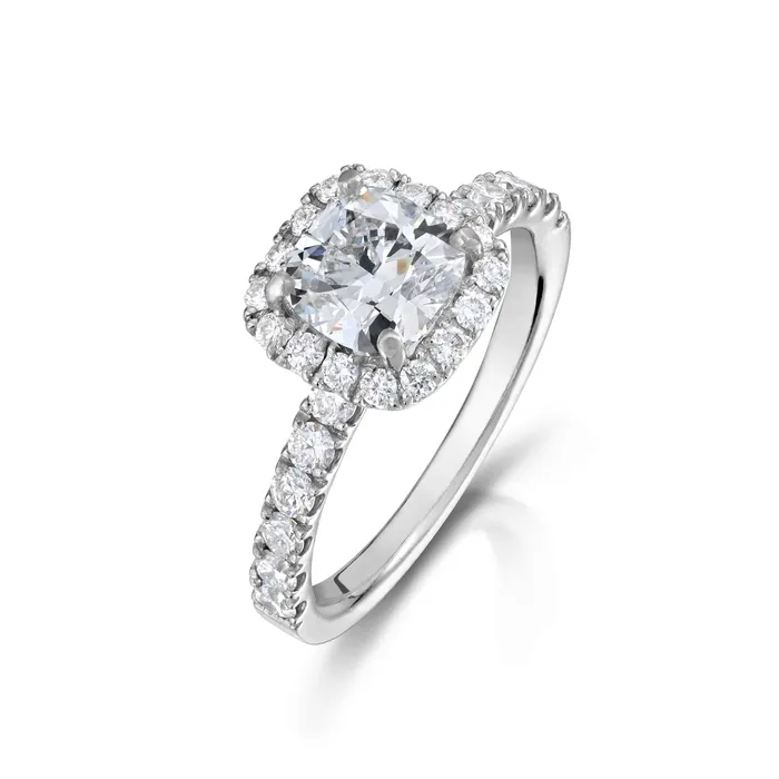 120 Carat Estate Cushion Cut Diamond Halo Ring Stephen Silver Fine Jewelry Rings