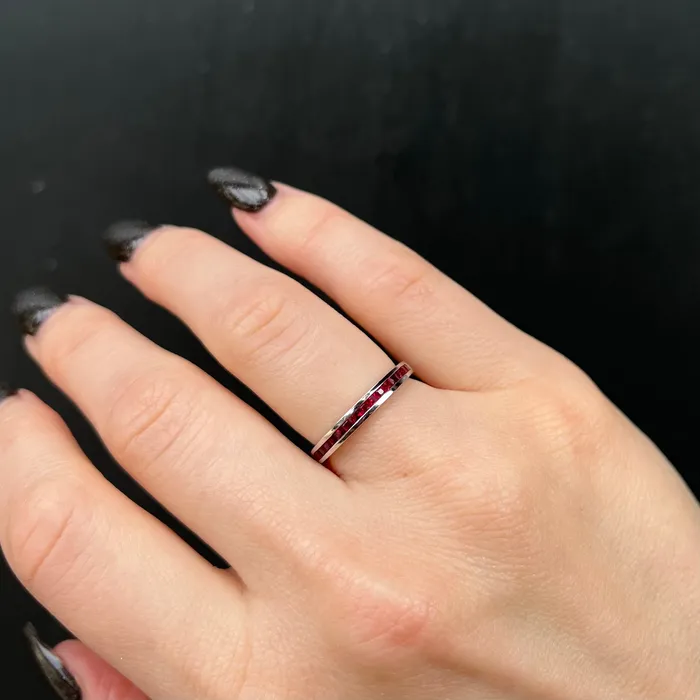 14k White Gold 045 CTW Ruby Band Rego Rings