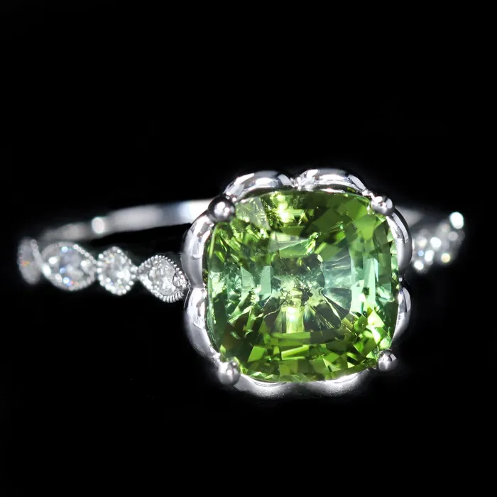 14K White Gold 351 Carat Tourmaline and Diamond Ring The Gem House Rings