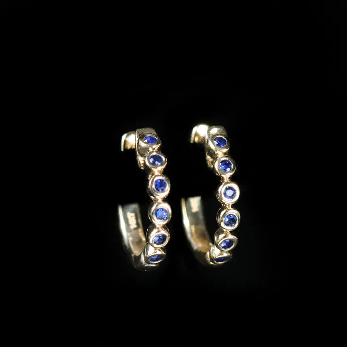 14K Yellow Gold 018 CTW Sapphire Huggie Hoop Earrings Diamond South Earrings