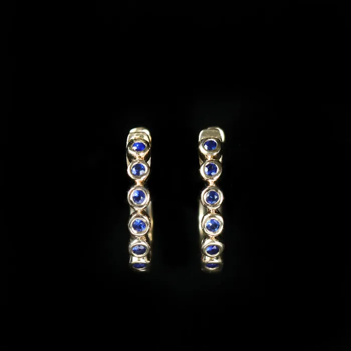 14K Yellow Gold 018 CTW Sapphire Huggie Hoop Earrings Diamond South Earrings