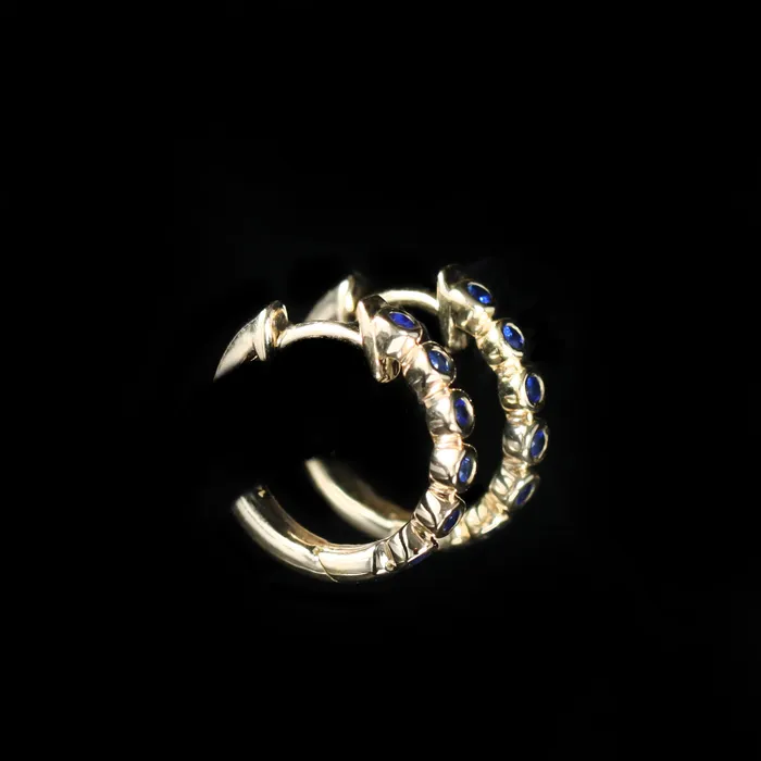 14K Yellow Gold 018 CTW Sapphire Huggie Hoop Earrings Diamond South Earrings