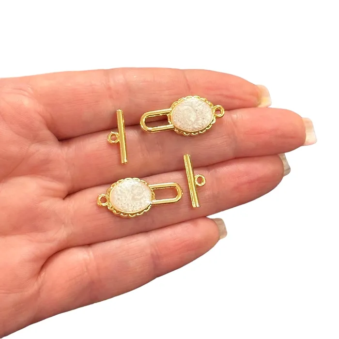 2 Sets 24Kt Shiny Gold Plated Ivory Enamelled Toggle Clasps Peppy Beads PreStyled Sets 2 Sets 24Kt Shiny Gold Plated Ivory Enamelled Toggle Clasps Peppy Beads PreStyled Sets
