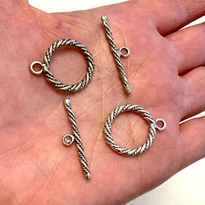 2 Sets Antique Silver Plated Brass Toggle Clasp Peppy Beads Rings