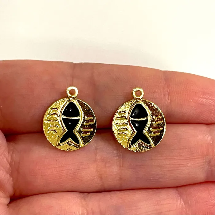 24Kt Gold Plated Black Enamelled Lucky Fish Charms 2 pcs in a pack Peppy Beads Earrings 24Kt Gold Plated Black Enamelled Lucky Fish Charms 2 pcs in a pack Peppy Beads Earrings