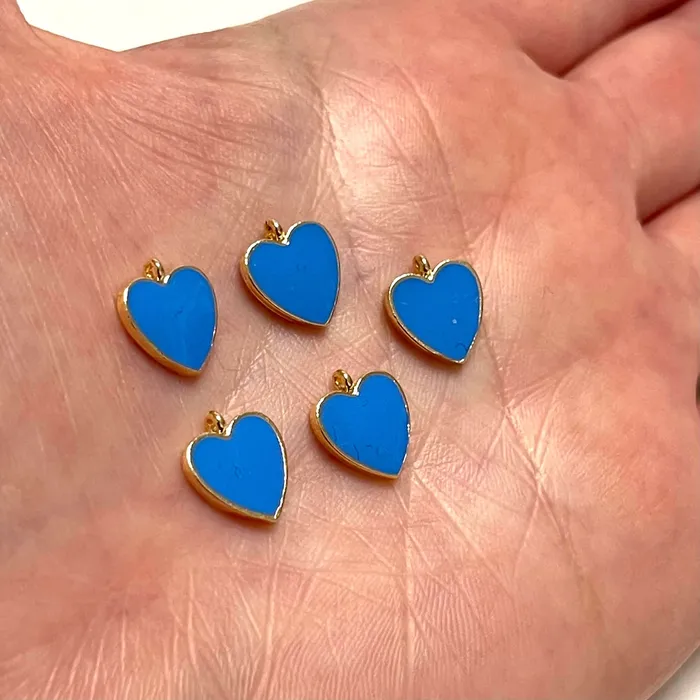 24Kt Gold Plated Blue Enamelled Heart Charms 5 pcs in a Pac Peppy Beads Rings 24Kt Gold Plated Blue Enamelled Heart Charms 5 pcs in a Pac Peppy Beads Rings