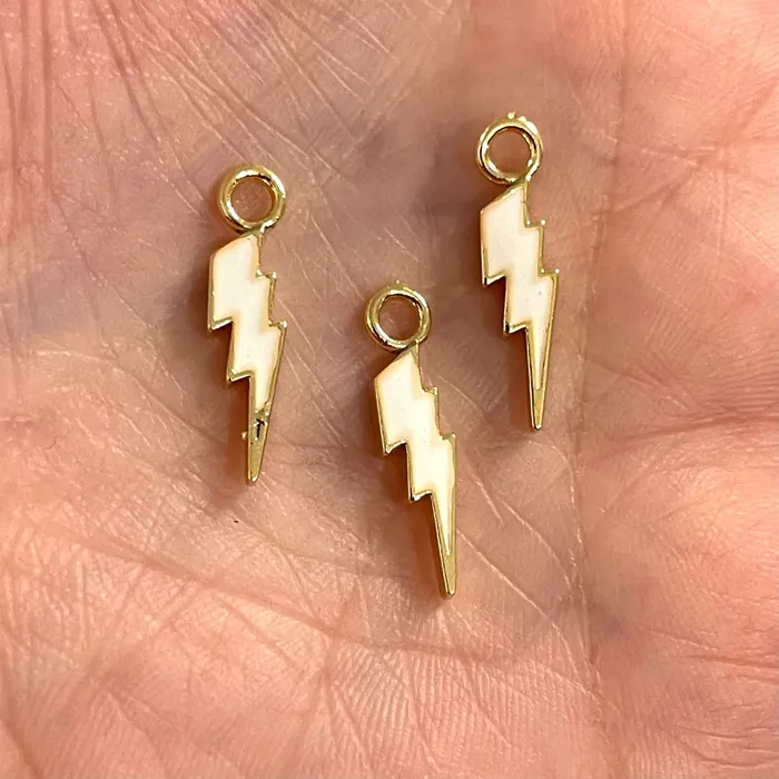 24Kt Gold Plated Brass Lightning Charms Gold Plated White Enamelled Brass Lightning Charms 3 pcs in a pack Peppy Beads Earrings 24Kt Gold Plated Brass Lightning Charms Gold Plated White Enamelled Brass Lightning Charms 3 pcs in a pack Peppy Beads Earrings