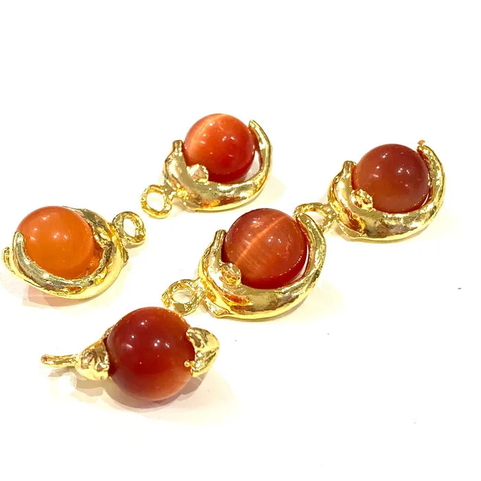 24Kt Gold Plated Dolphin 12mm Cat Eye Stone Pendant Peppy Beads Necklaces 24Kt Gold Plated Dolphin 12mm Cat Eye Stone Pendant Peppy Beads Necklaces