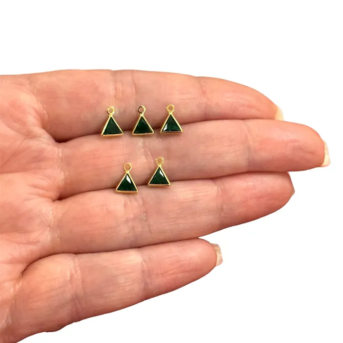 24Kt Gold Plated Emerald Cubic Zirconia Triangle Charms 5 pcs in a pack Peppy Beads Earrings