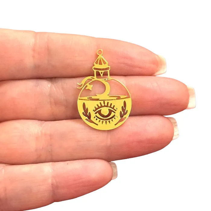24Kt Gold Plated Light House Eye Charm Laser Cut Light House Eye Charm Peppy Beads Earrings