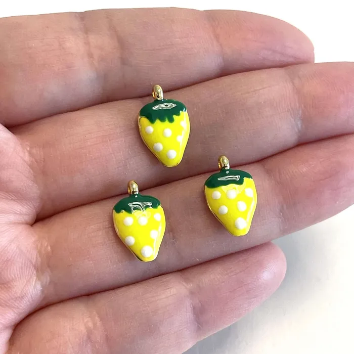 24Kt Gold Plated Neon Yellow Enamelled Strawberry Charms 3 pcs in a pack Peppy Beads Earrings 24Kt Gold Plated Neon Yellow Enamelled Strawberry Charms 3 pcs in a pack Peppy Beads Earrings