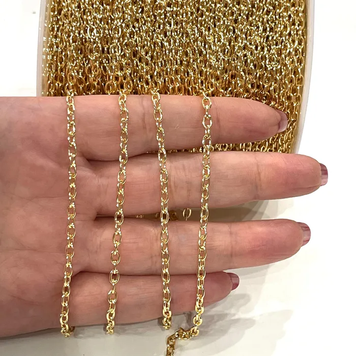 24Kt Gold Plated Rolo Chain 3x4mm Open Link Rolo Chains Gold Curb Chain Necklace Extender Chain Peppy Beads Necklaces