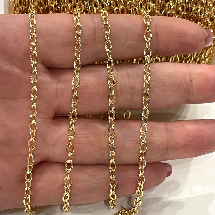24Kt Gold Plated Rolo Chain 3x4mm Open Link Rolo Chains Gold Curb Chain Necklace Extender Chain Peppy Beads Necklaces 24Kt Gold Plated Rolo Chain 3x4mm Open Link Rolo Chains Gold Curb Chain Necklace Extender Chain Peppy Beads Necklaces