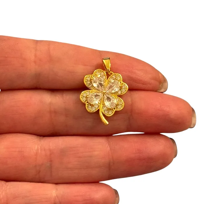 24Kt Gold Plated Stainless Steel Clover Charm With Bail Peppy Beads Earrings