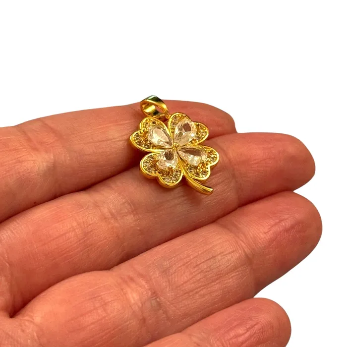 24Kt Gold Plated Stainless Steel Clover Charm With Bail Peppy Beads Earrings
