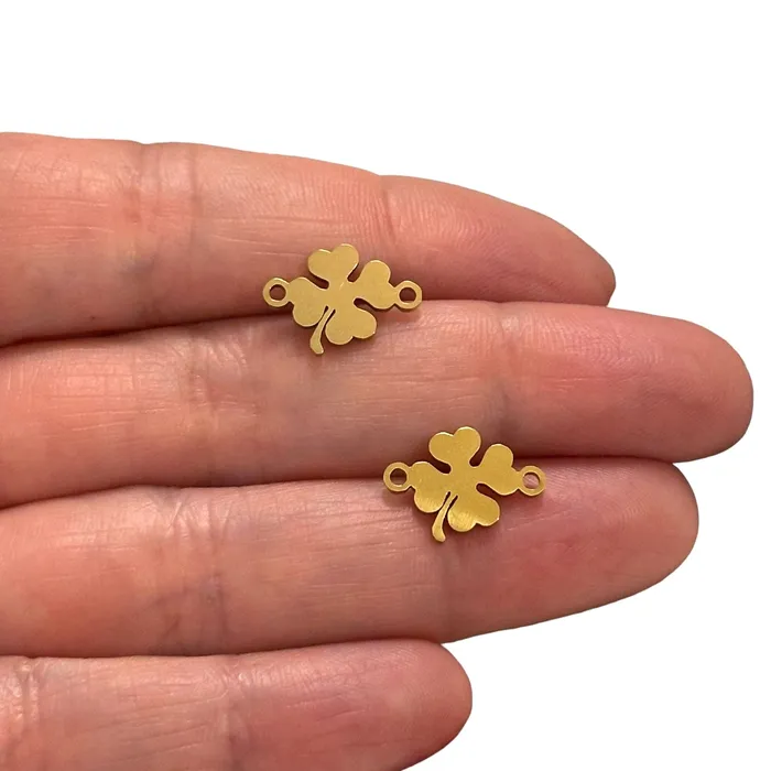 24Kt Gold Plated Stainless Steel Clover Connector Charms 2 pcs in a pack Peppy Beads Earrings