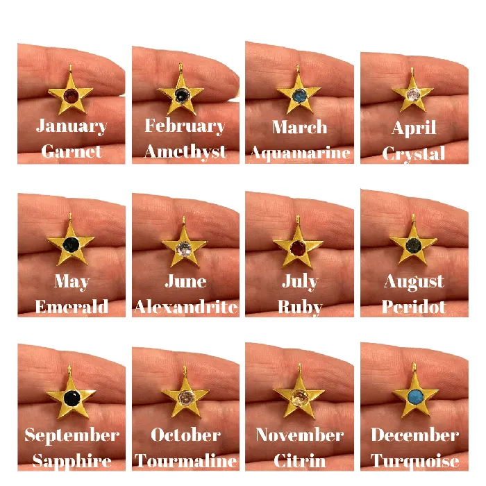 24Kt Gold Plated Star Charms With Birthstone Gold Birthstone CZ Charms Peppy Beads Necklaces 24Kt Gold Plated Star Charms With Birthstone Gold Birthstone CZ Charms Peppy Beads Necklaces