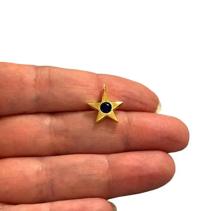 24Kt Gold Plated Star Charms With Birthstone Gold Birthstone CZ Charms Peppy Beads Necklaces