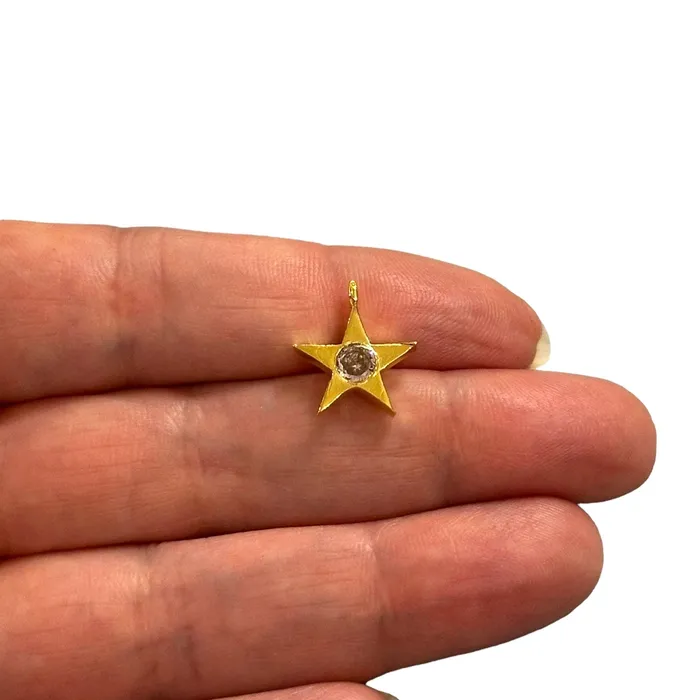 24Kt Gold Plated Star Charms With Birthstone Gold Birthstone CZ Charms Peppy Beads Necklaces