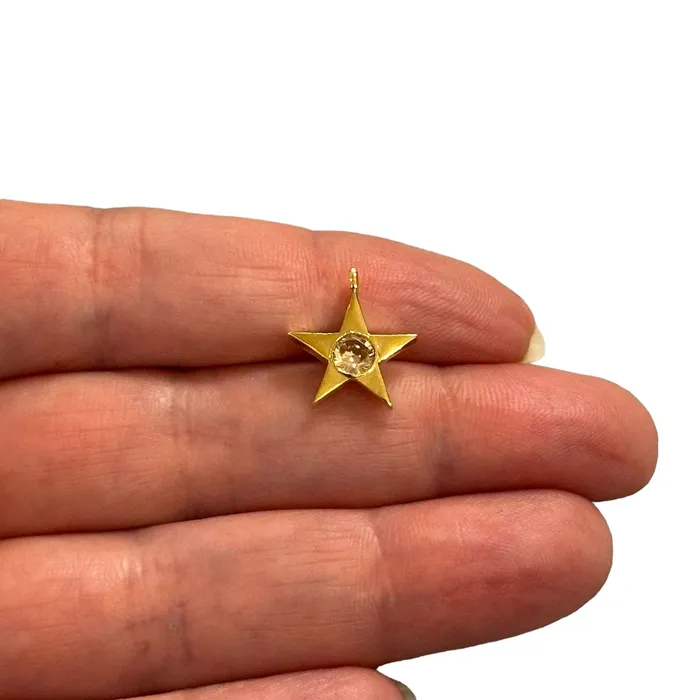 24Kt Gold Plated Star Charms With Birthstone Gold Birthstone CZ Charms Peppy Beads Necklaces