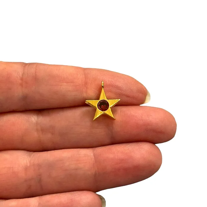 24Kt Gold Plated Star Charms With Birthstone Gold Birthstone CZ Charms Peppy Beads Necklaces