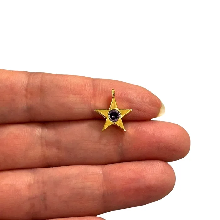 24Kt Gold Plated Star Charms With Birthstone Gold Birthstone CZ Charms Peppy Beads Necklaces
