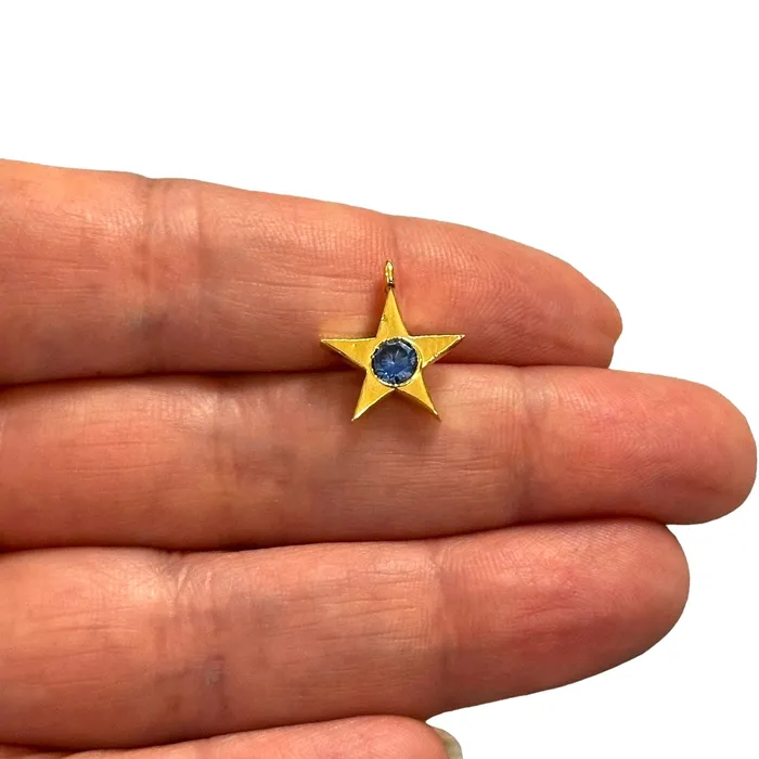 24Kt Gold Plated Star Charms With Birthstone Gold Birthstone CZ Charms Peppy Beads Necklaces