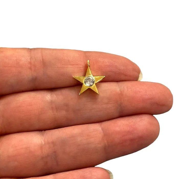 24Kt Gold Plated Star Charms With Birthstone Gold Birthstone CZ Charms Peppy Beads Necklaces