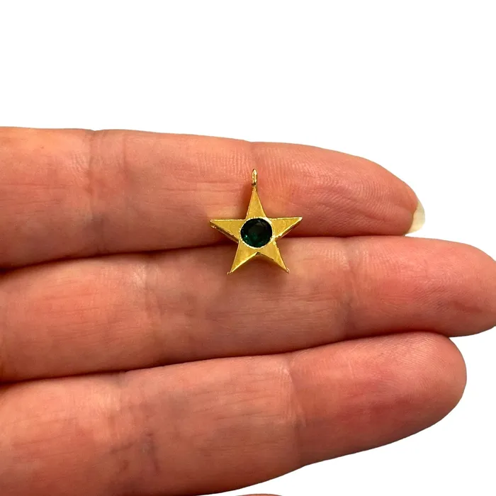 24Kt Gold Plated Star Charms With Birthstone Gold Birthstone CZ Charms Peppy Beads Necklaces