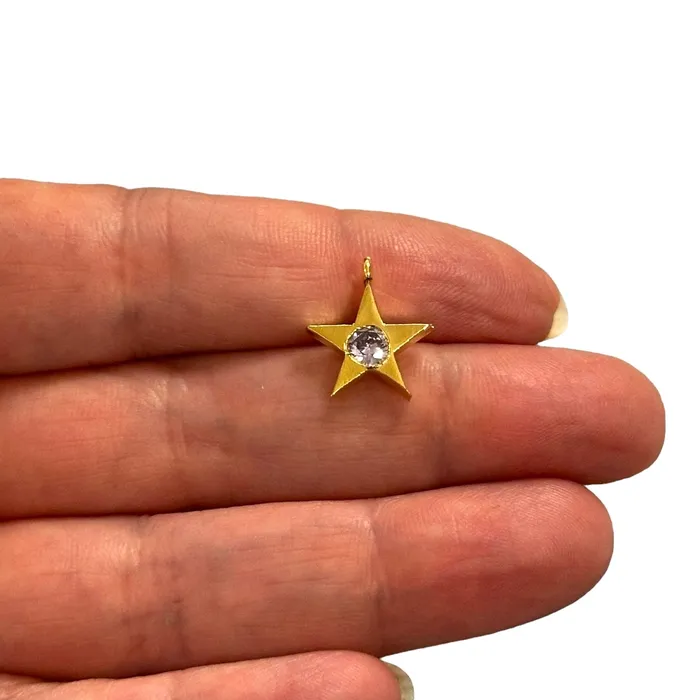 24Kt Gold Plated Star Charms With Birthstone Gold Birthstone CZ Charms Peppy Beads Necklaces