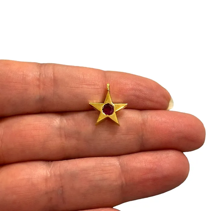 24Kt Gold Plated Star Charms With Birthstone Gold Birthstone CZ Charms Peppy Beads Necklaces