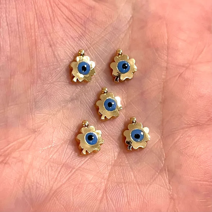 24Kt Shiny Gold Plated Clover Evil Eye Charms 5 Pcs in a Pack Peppy Beads Earrings 24Kt Shiny Gold Plated Clover Evil Eye Charms 5 Pcs in a Pack Peppy Beads Earrings