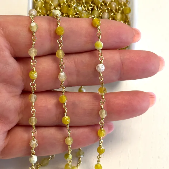 Agate Rosary Chain 24Kt Gold Plated Gemstone Chain Peppy Beads Necklaces