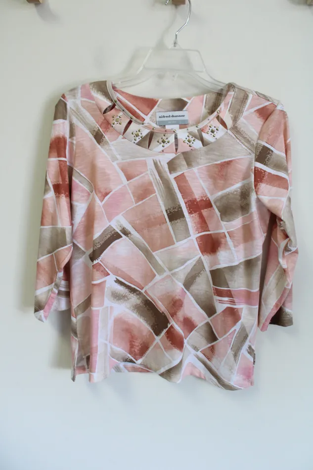 Alfred Dunner Earrings Alfred dunner Peach tan Patterned Top S Petite