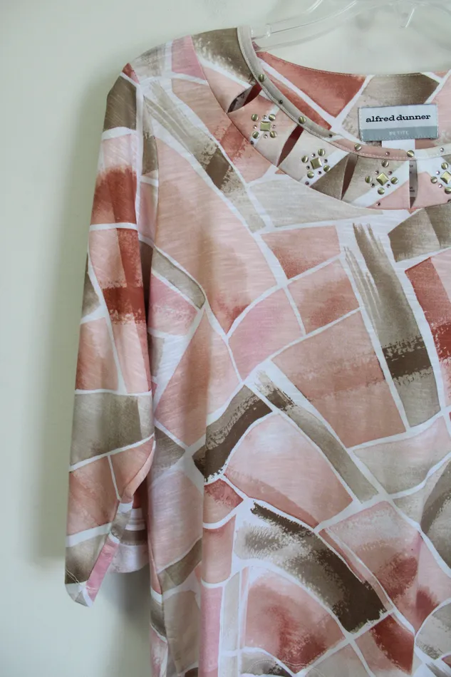 Alfred Dunner Earrings Alfred dunner Peach tan Patterned Top S Petite