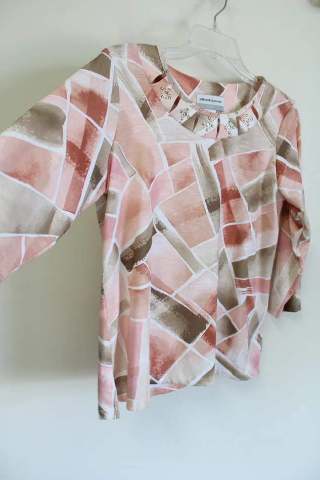 Alfred Dunner Earrings Alfred dunner Peach tan Patterned Top S Petite