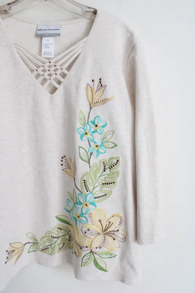 Alfred Dunner Earrings Alfred Dunner Tropical Embroidered Shirt L Petite