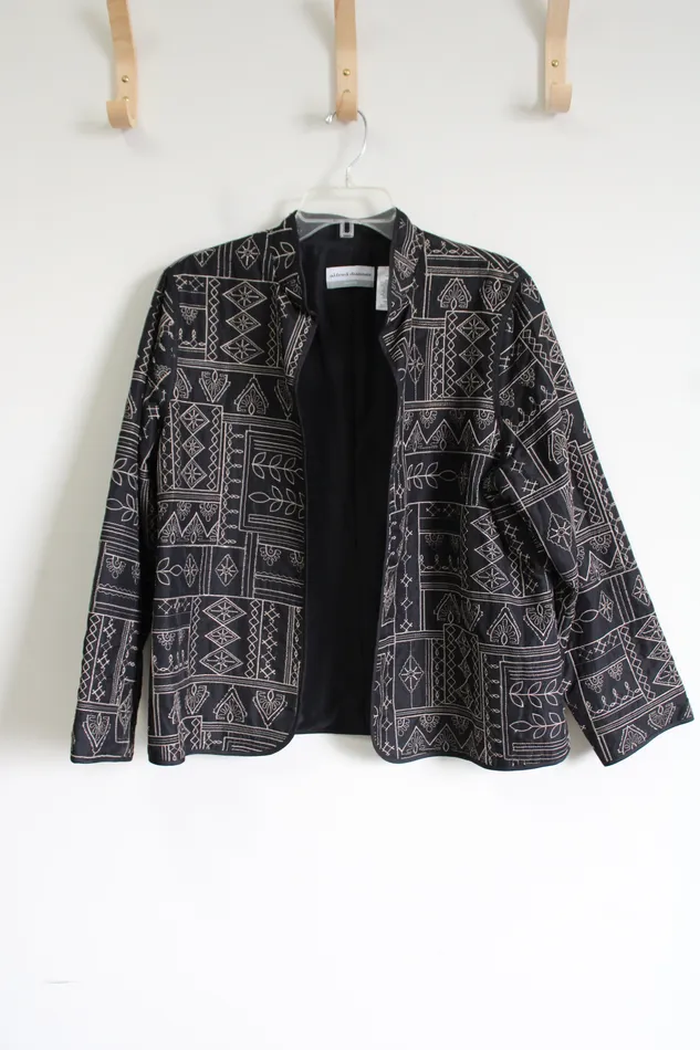 Alfred Dunner Necklaces Alfred Dunner Black Embroidered Light Jacket 14 Petite
