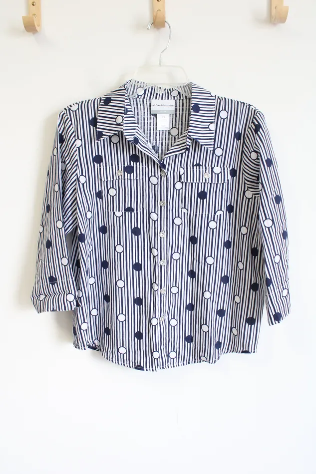 Alfred Dunner Rings Alfred Dunner Navy White Striped Polka Dot Button Down Top S Petite Alfred Dunner Rings Alfred Dunner Navy White Striped Polka Dot Button Down Top S Petite