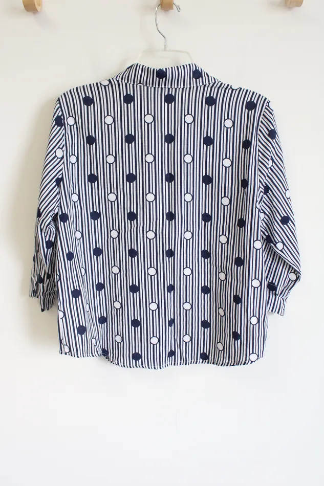 Alfred Dunner Rings Alfred Dunner Navy White Striped Polka Dot Button Down Top S Petite