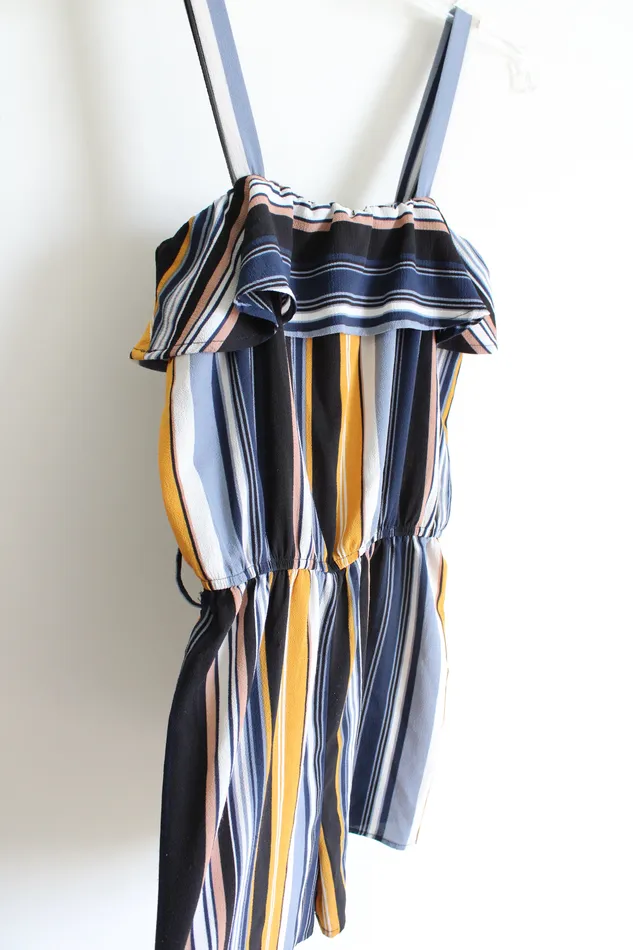 Almost Famous Rings Almost Famous Blue Yellow Striped Romper M