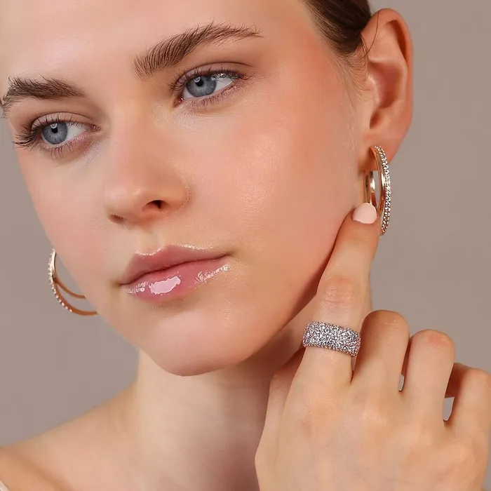 Anello a Fascia Graduato con Pav Misto di Cubic Zirconia Bronzallure Rings