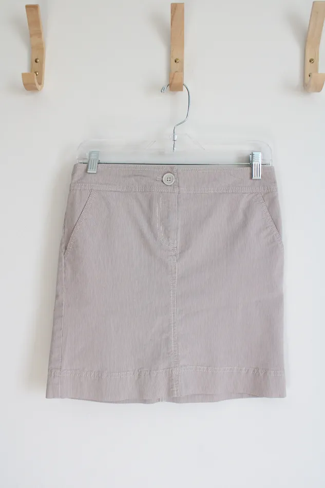 Ann Taylor LOFT Rings LOFT Tan White Striped Khaki Skirt 0 Petite