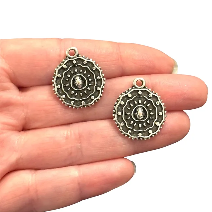 Antique Silver Plated Authentic Coin Charms 2 pcs in a pack Peppy Beads Earrings