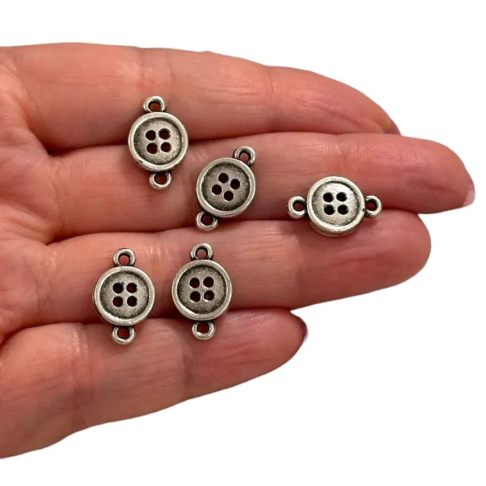 Antique Silver Plated Button Connector Charms Silver Sewing Charms 5 pcs in a pack Peppy Beads Earrings Antique Silver Plated Button Connector Charms Silver Sewing Charms 5 pcs in a pack Peppy Beads Earrings