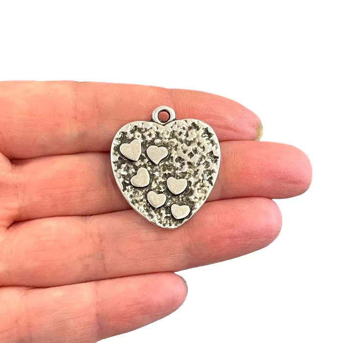 Antique Silver Plated Heart Pendant Peppy Beads Necklaces