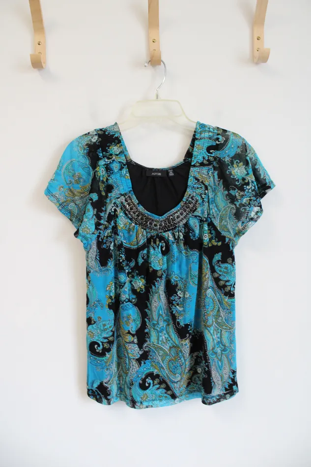 APT9 Rings Apt9 Blue Black Paisley Top M Petite
