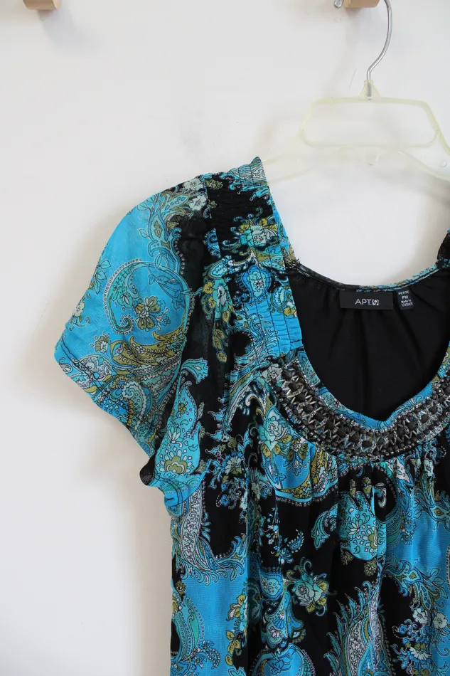 APT9 Rings Apt9 Blue Black Paisley Top M Petite