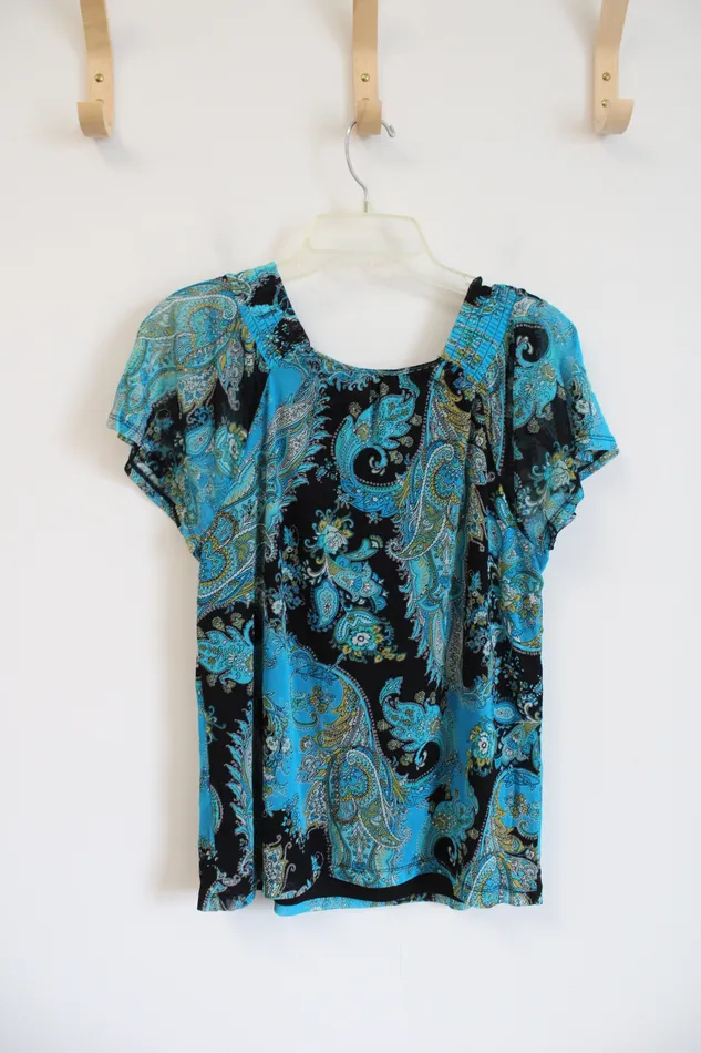 APT9 Rings Apt9 Blue Black Paisley Top M Petite
