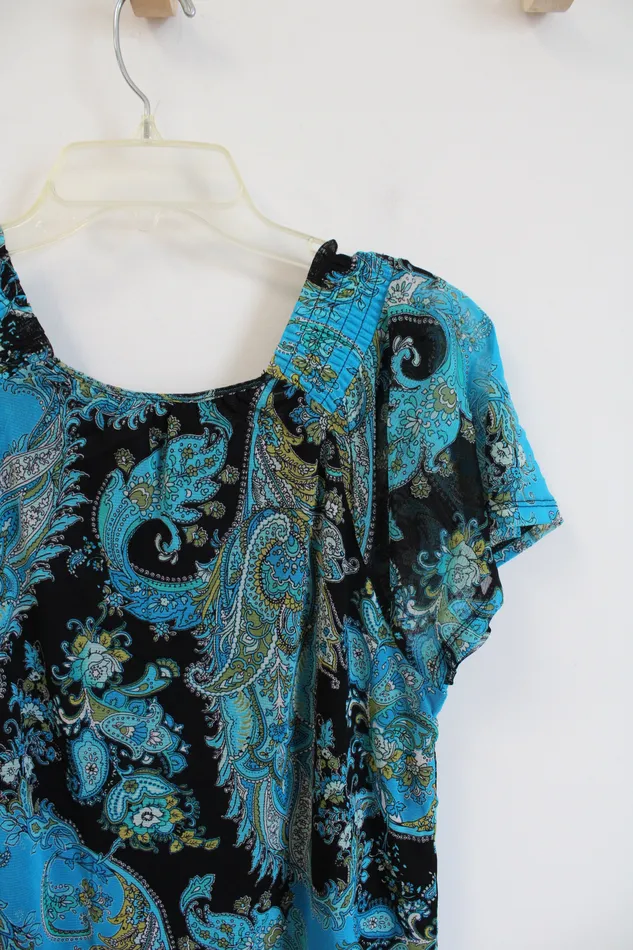 APT9 Rings Apt9 Blue Black Paisley Top M Petite